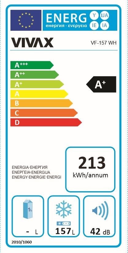 Vivax VF-157WH fehér, Fagyasztó:160L, fagyasztószekrény