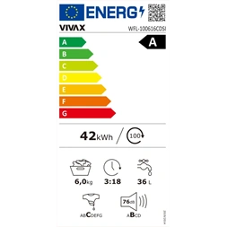 Vivax WFL-100616CDSI fehér, elöltöltős, max.1000ford., 6kg, keskeny mosógép