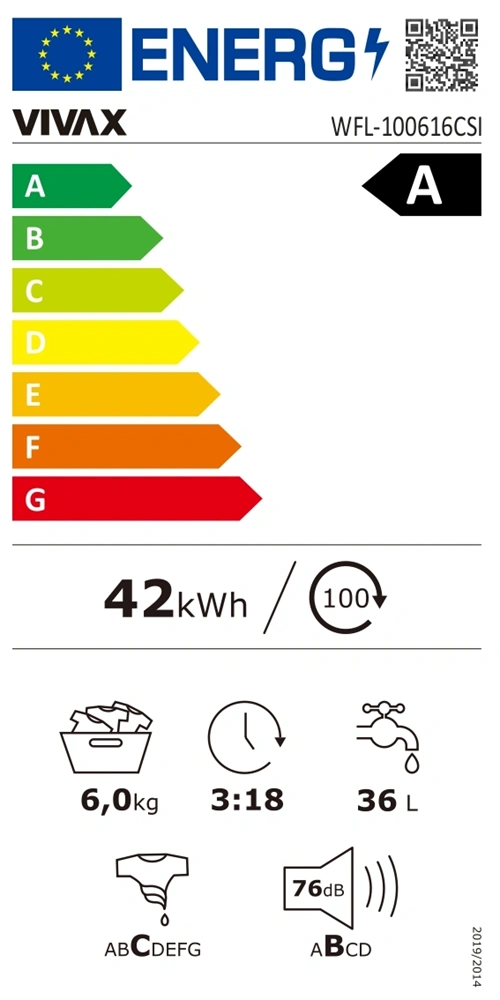 Vivax WFL-100616CSI fehér, elöltöltős, max.1000ford., 6kg, keskeny mosógép