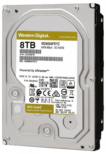 Western Digital 3,5" 8000GB belső SATAIII 7200RPM 256MB Gold WD8004FRYZ winchester