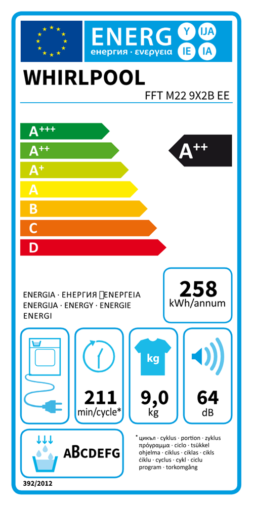 Whirlpool FFT M22 9X2B EE fehér, 9 kg, hőszivattyús, szárítógép