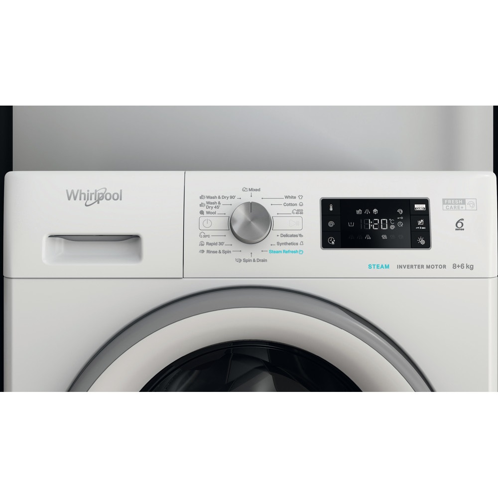 Whirlpool FFWDB 864369 SV EE fehér, elöltöltős, max.1400ford., 8 kg/6 kg, mosó-szárítógép