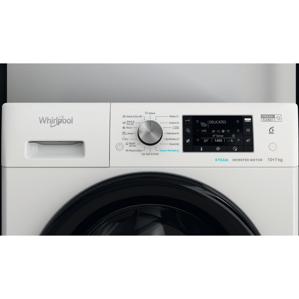 Whirlpool FFWDD 1076258 BV EU fehér, elöltöltős, max.1600ford., 10 kg/7 kg, mosó-szárítógép