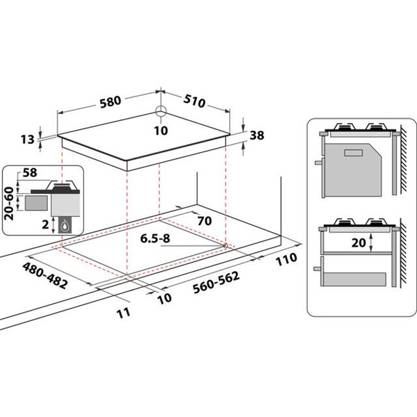 Whirlpool TKRL 660 IX beépíthető gáz főzőlap