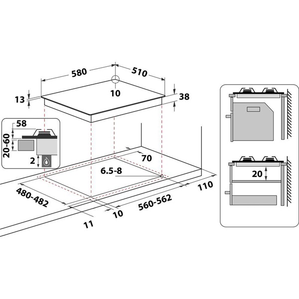 Whirlpool TKRL 661 NB fekete beépíthető gáz főzőlap (Újracsomagolt)
