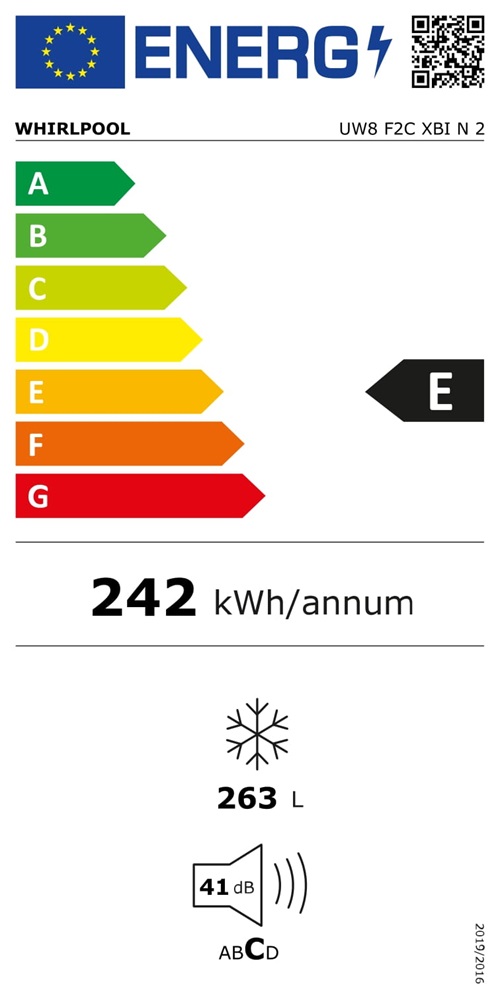 Whirlpool UW8 F2CXBI N2 inox, Hűtő:L, Fagyasztó:259L, No frost fagyasztószekrény (Használt - A)