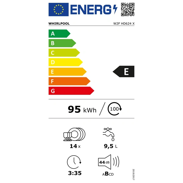Whirlpool W2F HD624 X inox, programok száma: 9, szabadonálló, 14 terítékes mosogatógép (Használt - A)