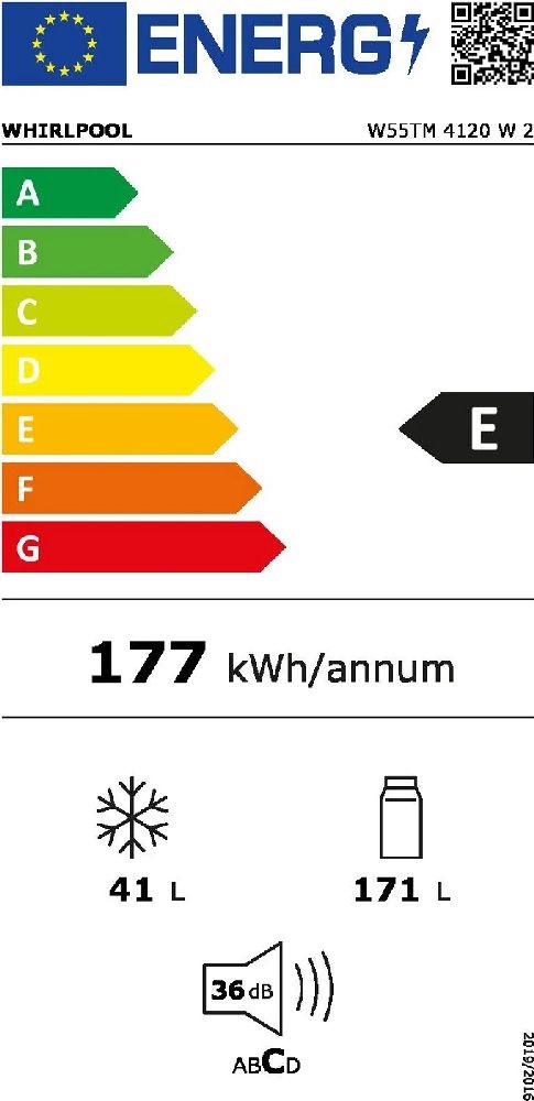 Whirlpool W55TM 4120 W 2 fehér, felülfagyasztós, Hűtő:171L, Fagyasztó:41L, hűtőszekrény