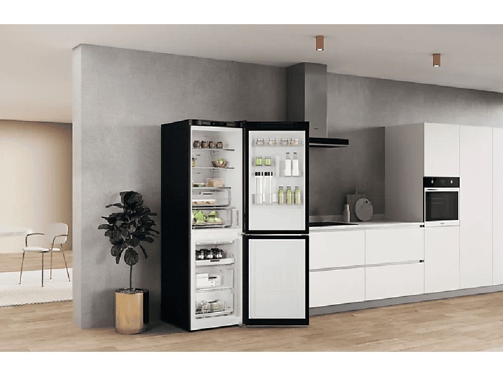 Whirlpool W7X 82I K fekete, alulfagyasztós, Hűtő:231L, Fagyasztó:104L, hűtőszekrény