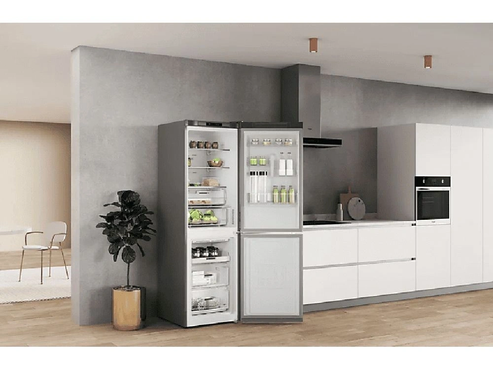Whirlpool W7X 82I OX inox, alulfagyasztós, Hűtő:231L, Fagyasztó:104L, No frost hűtőszekrény (Használt - A)