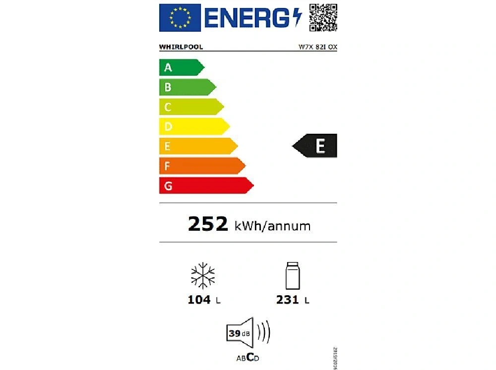 Whirlpool W7X 82I OX inox, alulfagyasztós, Hűtő:231L, Fagyasztó:104L, No frost hűtőszekrény (Használt - A)