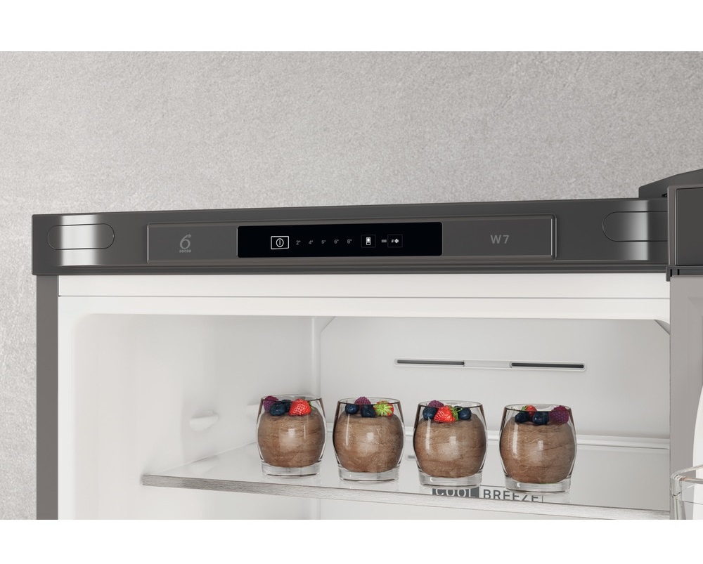 Whirlpool W7X 82I OX inox, alulfagyasztós, Hűtő:231L, Fagyasztó:104L, No frost hűtőszekrény