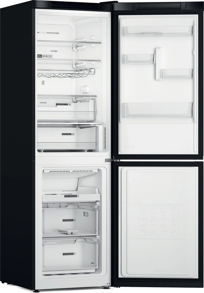 Whirlpool W7X 82O K fekete, alulfagyasztós, Hűtő:231L, Fagyasztó:104L, No frost hűtőszekrény
