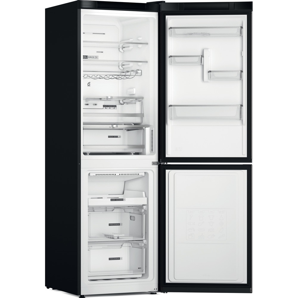 Whirlpool W7X 83T KS 2 fekete, alulfagyasztós, Hűtő:231L, Fagyasztó:104L, No frost hűtőszekrény