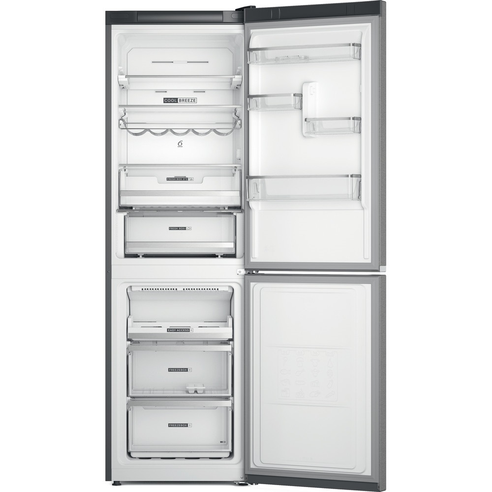 Whirlpool W7X 83T MX inox, alulfagyasztós, Hűtő:231L, Fagyasztó:104L, No frost hűtőszekrény