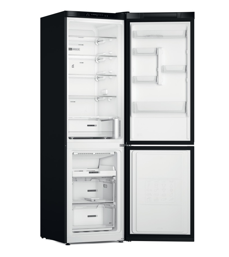 Whirlpool W7X 93A K fekete, alulfagyasztós, Hűtő:263L, Fagyasztó:104L, No frost hűtőszekrény