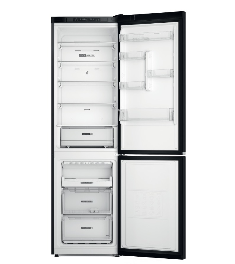 Whirlpool W7X 93A K fekete, alulfagyasztós, Hűtő:263L, Fagyasztó:104L, No frost hűtőszekrény