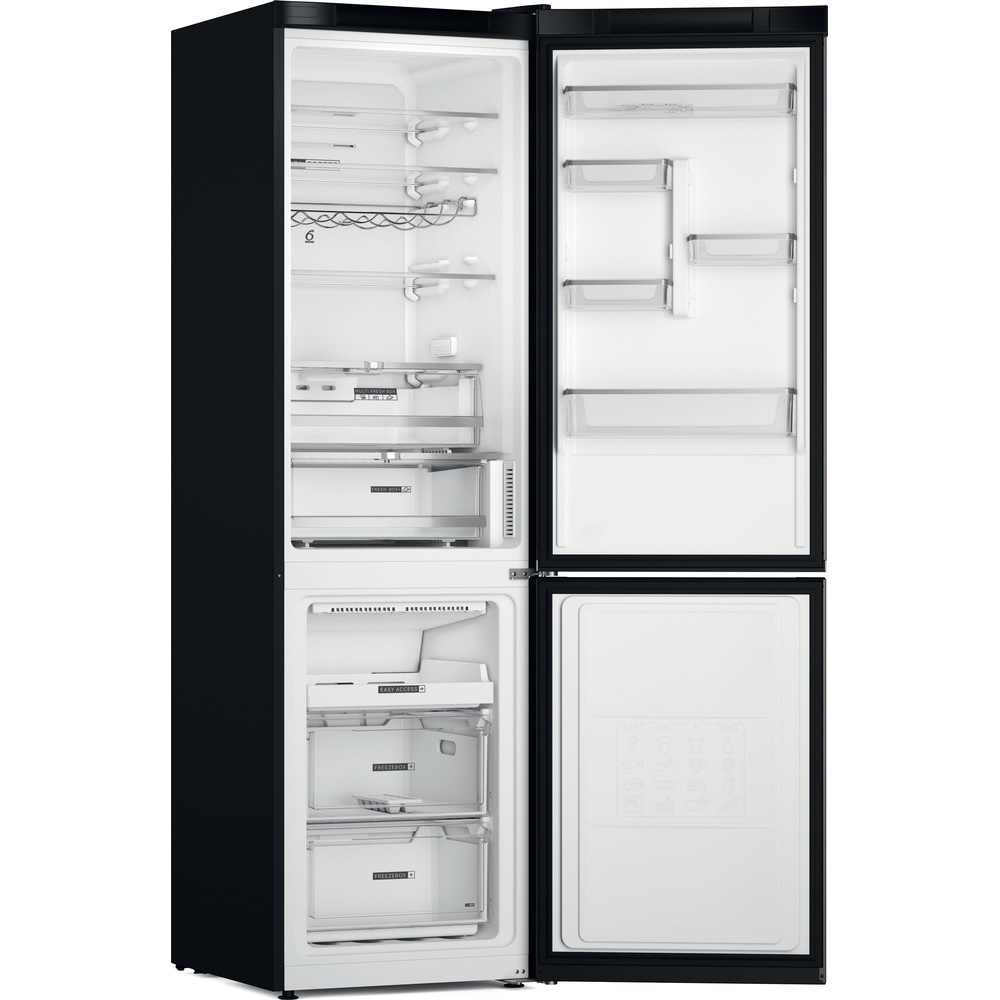 Whirlpool W7X 93T KS fekete, alulfagyasztós, Hűtő:263L, Fagyasztó:104L, No frost hűtőszekrény