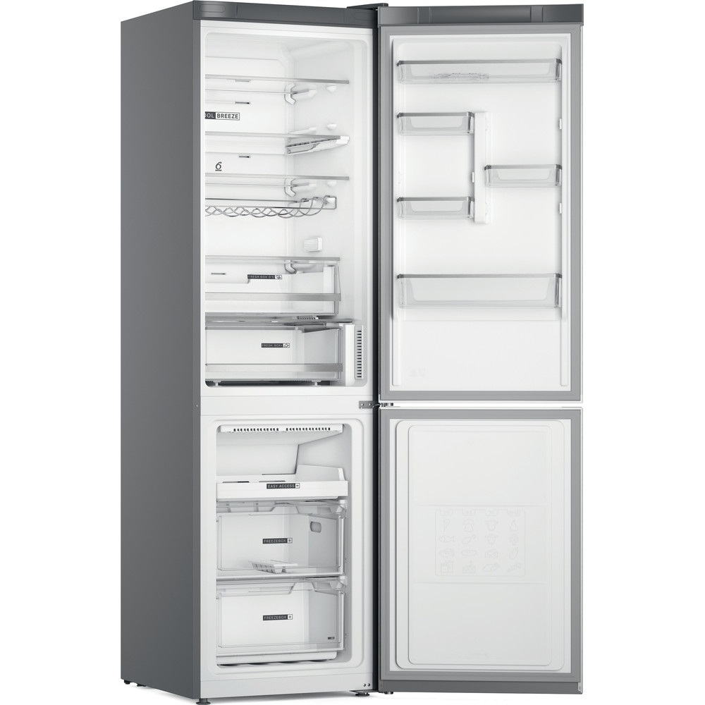 Whirlpool W7X 93T OX 2 inox, alulfagyasztós, Hűtő:263L, Fagyasztó:104L, No frost hűtőszekrény