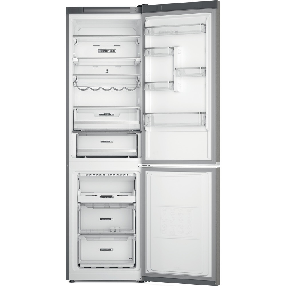 Whirlpool W7X 93T OX 2 inox, alulfagyasztós, Hűtő:263L, Fagyasztó:104L, No frost hűtőszekrény