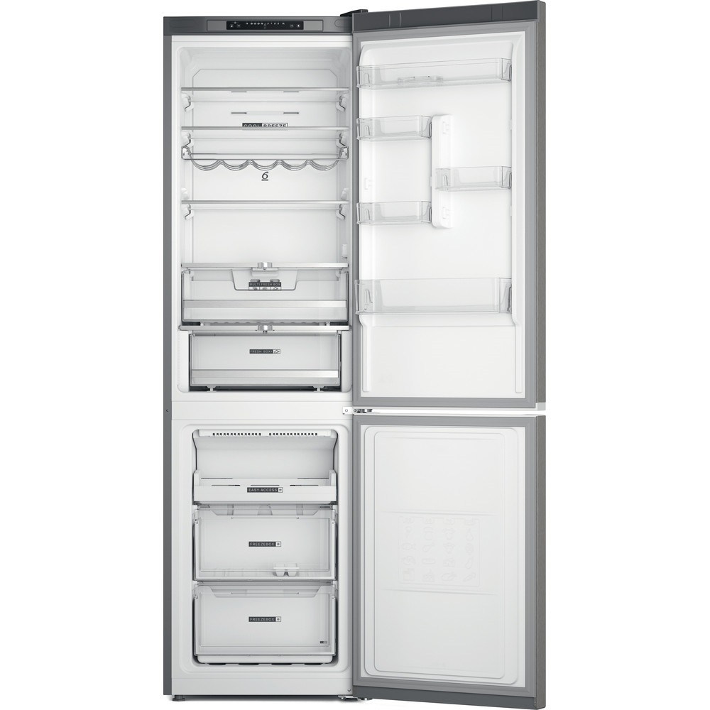 Whirlpool W7X 94A OX inox, alulfagyasztós, Hűtő:263L, Fagyasztó:104L, No frost hűtőszekrény