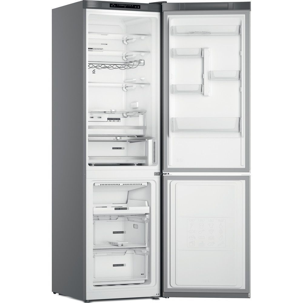 Whirlpool W7X 94A OX inox, alulfagyasztós, Hűtő:263L, Fagyasztó:104L, No frost hűtőszekrény (Használt - B)