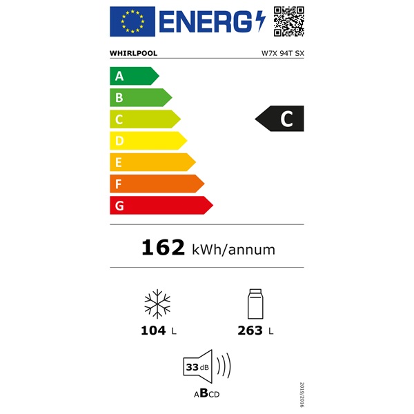 Whirlpool W7X 94T SX Total NoFrost inox alulfagyasztós hűtőszekrény