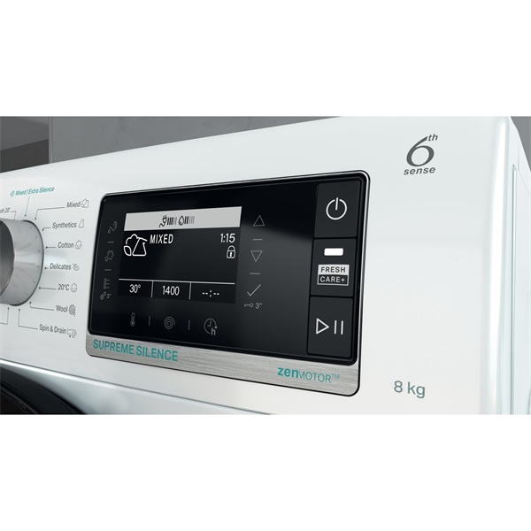 Whirlpool W7X W845WB EE fehér, elöltöltős, max.1400ford., 8 kg, mosógép (Újszerű)