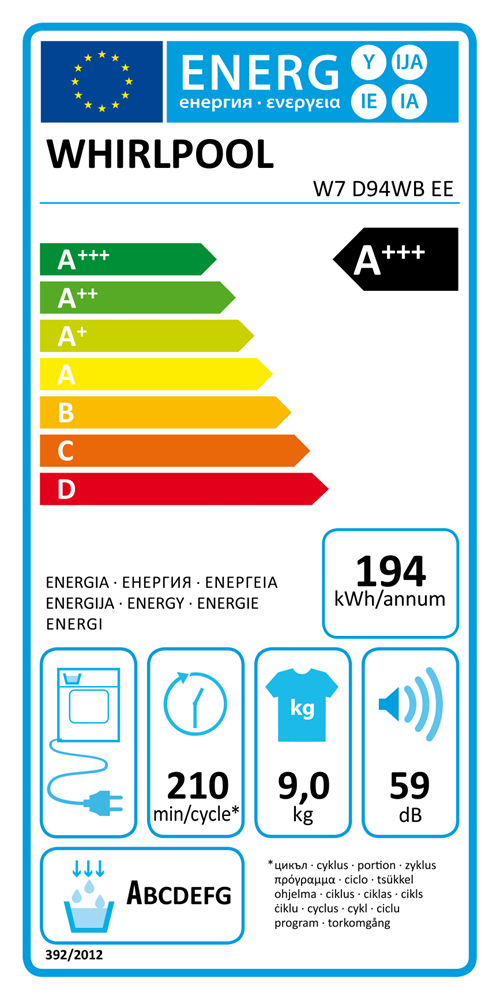 Whirlpool W7 D94WB EE fehér, 9 kg, hőszivattyús, szárítógép