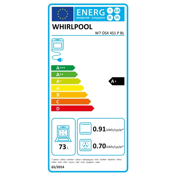 Whirlpool W7 OS4 4S1 P BL fekete, beépíthető, sütőtér: 73L, grill, légkeverés, pirolitikus, sütő (Újszerű)