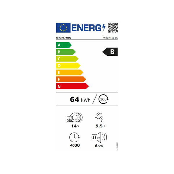 Whirlpool W8I HT58 TS beépíthető 14 terítékes mosogatógép