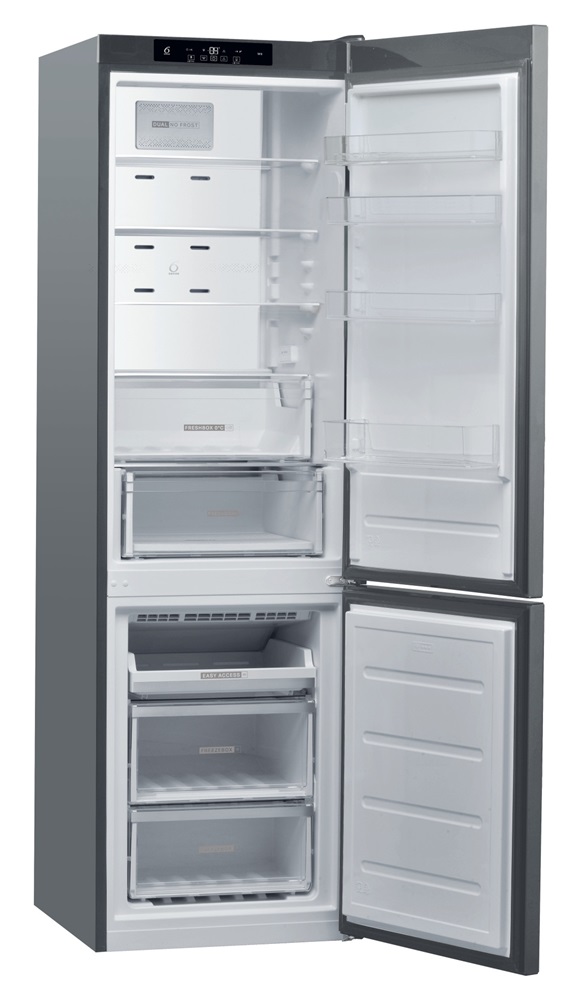 Whirlpool W9C 941C OX inox, alulfagyasztós, Hűtő:257L, Fagyasztó:98L, No frost hűtőszekrény