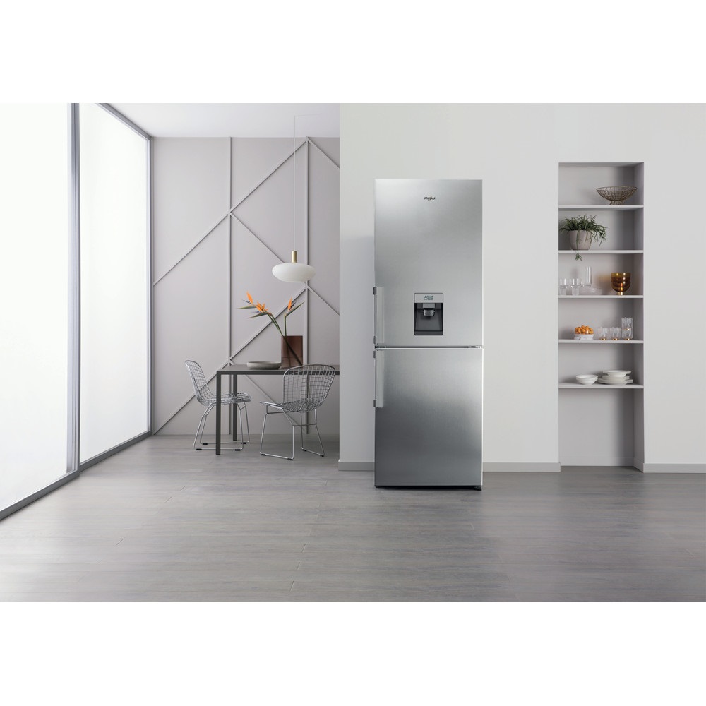 Whirlpool WB70I 952 X AQUA ezüst, alulfagyasztós, Hűtő:304L, Fagyasztó:153L, No frost hűtőszekrény
