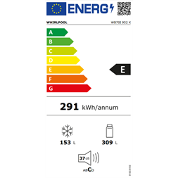 Whirlpool WB70I 952 X inox, alulfagyasztós, Hűtő:304L, Fagyasztó:153L, No frost hűtőszekrény (Újszerű)