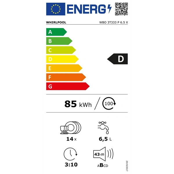 Whirlpool WBO 3T333 P 6.5 X programok száma: 11, beépíthető, 14 terítékes mosogatógép (Újszerű)