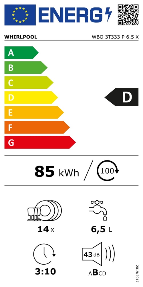 Whirlpool WBO 3T333 P 6.5 X szürke, programok száma: 11, beépíthető, 14 terítékes mosogatógép 