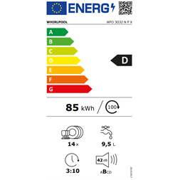 Whirlpool WFO 3O32 N P X inox, programok száma: 10, szabadonálló, 14 terítékes mosogatógép 