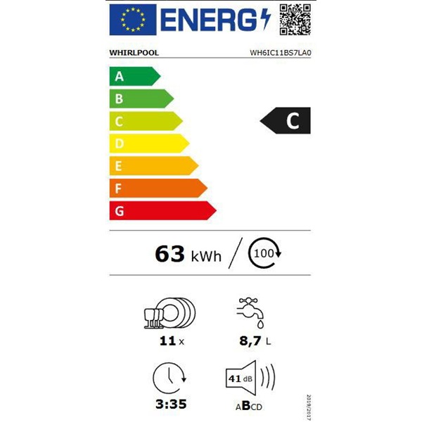 Whirlpool WH6IC11BS7LSA0 beépíthető 11 terítékes mosogatógép