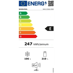 Whirlpool WHK 25364 XP4E, alulfagyasztós, Hűtő:210L, Fagyasztó:106L, Total No frost hűtőszekrény