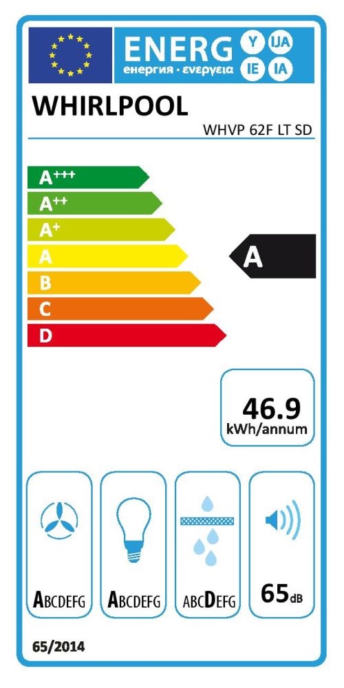 Whirlpool WHVP 62F LT SD ezüst, szabadonálló, kürtős, döntött, méret:59,8 cm, zajszint:65 dB, páraelszívó