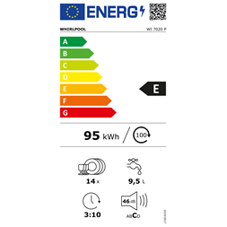 Whirlpool WI 7020 P ezüst, programok száma: 8, beépíthető, 14 terítékes mosogatógép 