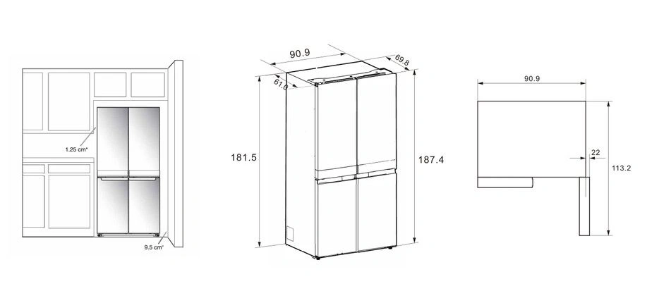Whirlpool WQ9 U3L EF inox, side-by- side, Hűtő:388L, Fagyasztó:206L, No Frosthűtőszekrény