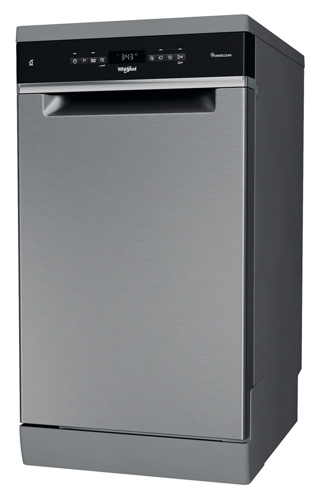 Whirlpool WSFO 3O23 PF X inox, programok száma: 7, keskeny szabadonálló, 10 terítékes mosogatógép 