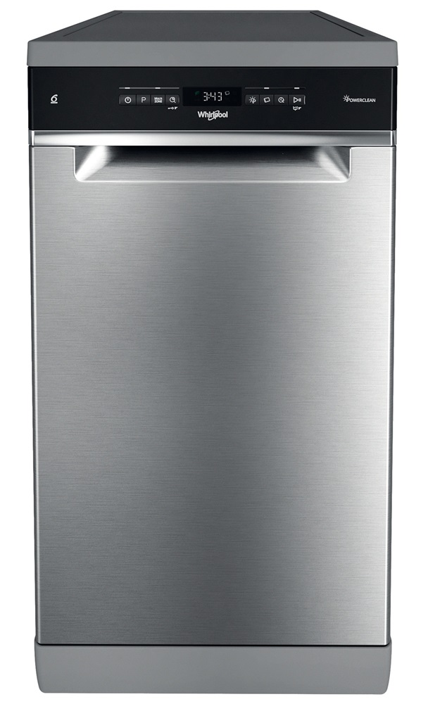 Whirlpool WSFO 3O23 PF X inox, programok száma: 7, keskeny szabadonálló, 10 terítékes mosogatógép 