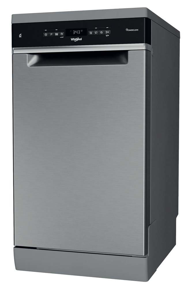 Whirlpool WSFO 3O34 PF X inox, programok száma: 8, keskeny szabadonálló, 10 terítékes mosogatógép 