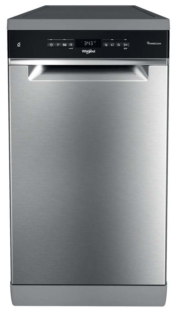 Whirlpool WSFO 3O34 PF X inox, programok száma: 8, keskeny szabadonálló, 10 terítékes mosogatógép 