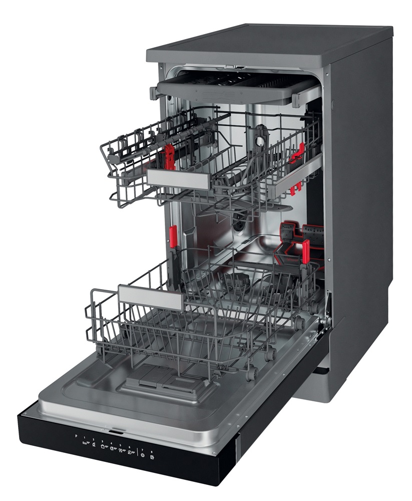 Whirlpool WSFO 3O34 PF X inox, programok száma: 8, keskeny szabadonálló, 10 terítékes mosogatógép 
