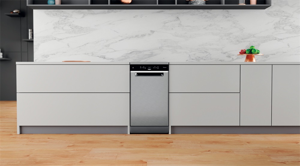 Whirlpool WSFO 3O34 PF X inox, programok száma: 8, keskeny szabadonálló, 10 terítékes mosogatógép 