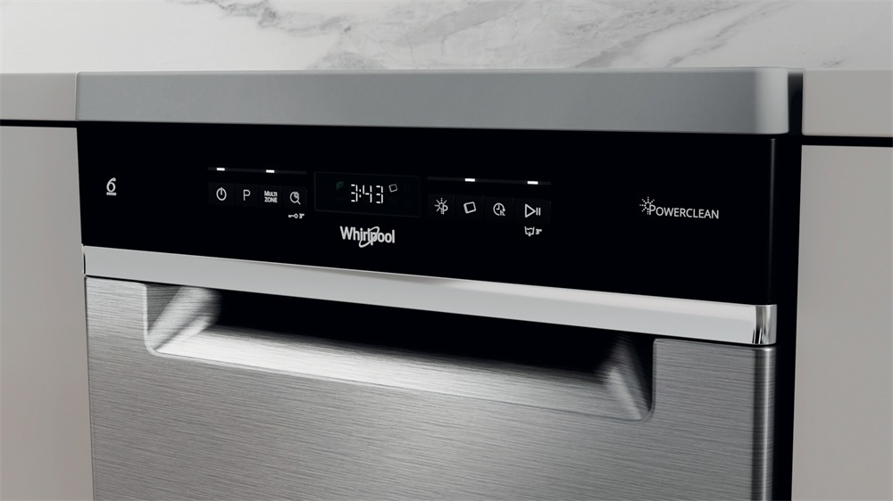 Whirlpool WSFO 3O34 PF X inox, programok száma: 8, keskeny szabadonálló, 10 terítékes mosogatógép 