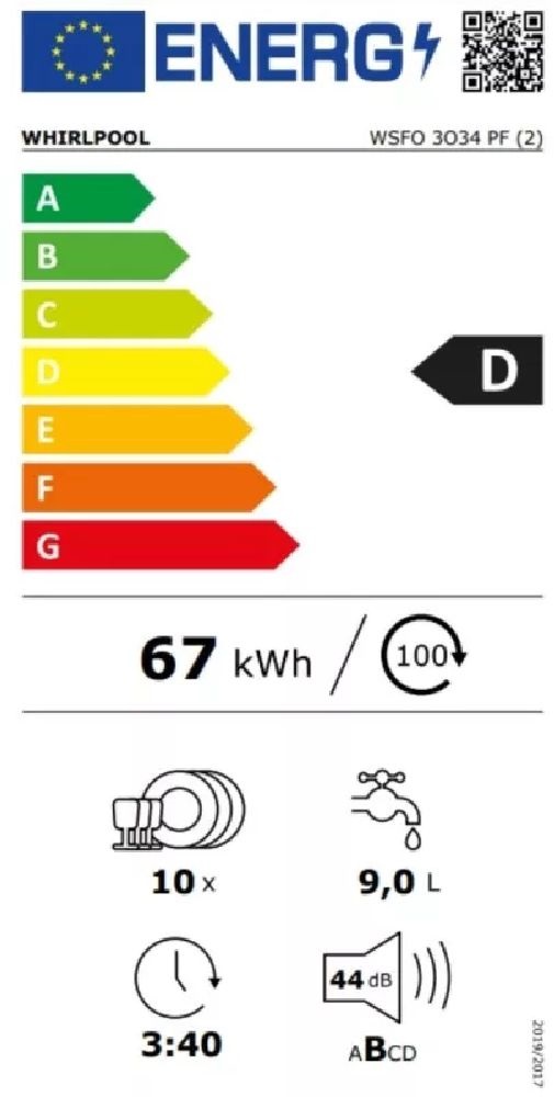 Whirlpool WSFO 3O34 PF fehér, programok száma: 8, keskeny szabadonálló, 10 terítékes mosogatógép (Újszerű)